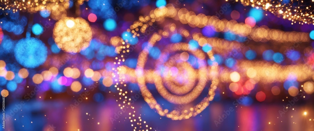 Poster Colorful bokeh lights background with sparkling circles creating a festive atmosphere ideal for Christmas and celebration themes.