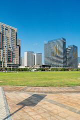 city park with modern building background in shanghai