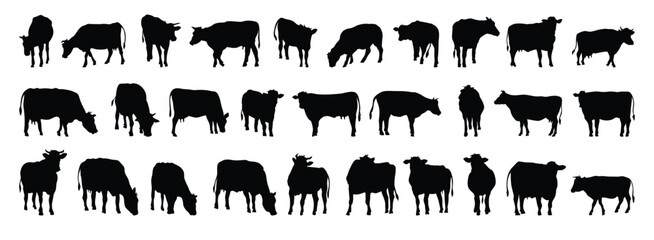 cow and calf silhouette set. cow and calf isolated farm animal silhouette icon vector collection © Yanka
