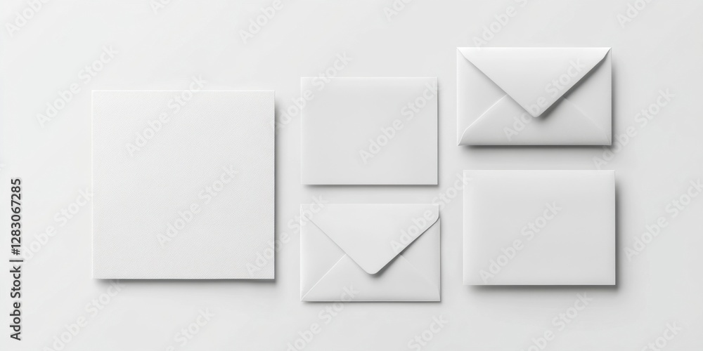 Aufkleber minimalistic flatlay of blank white stationery including envelopes and cards arranged on a clean whi
