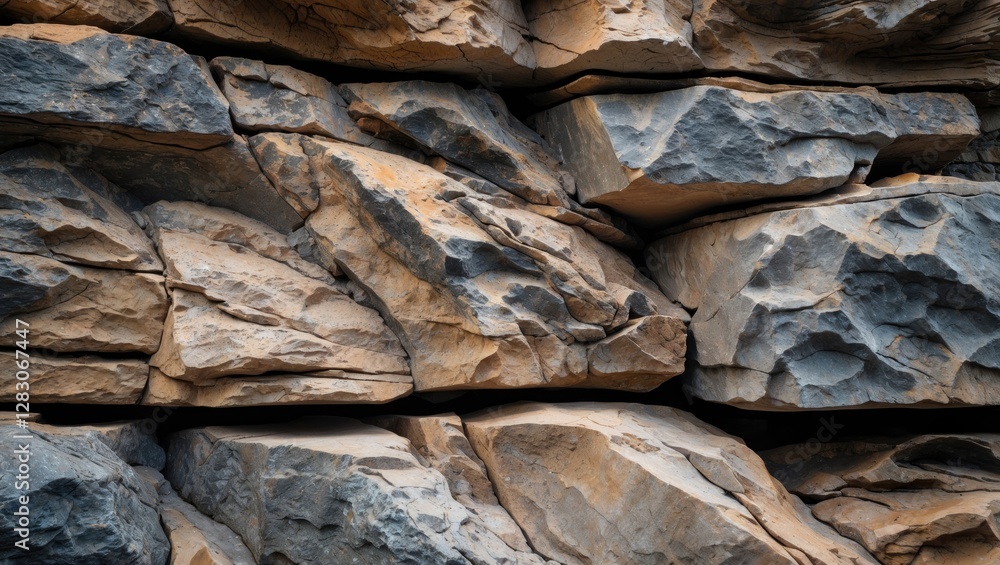 Poster detailed close-up of textured natural rock surface showcasing various shades and geological formatio