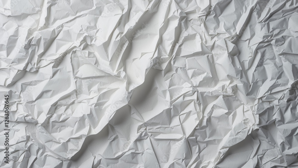 Poster crumpled textured white paper background with ample copy space for creative designs and branding app