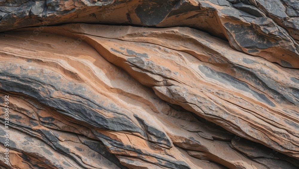 Poster Close-up of a weathered rock surface showcasing intricate erosion patterns and textures in natural earthy tones.