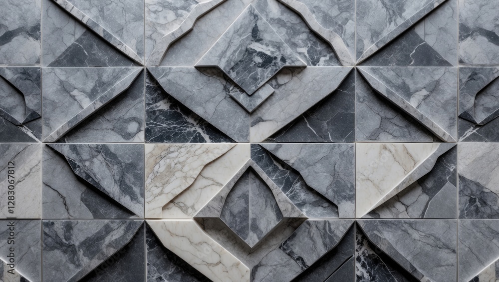 Aufkleber elegant gray marble tile floor texture with intricate geometric patterns suitable for interior desig