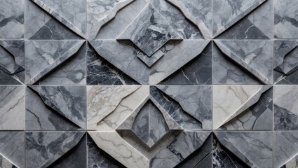 Elegant gray marble tile floor texture with intricate geometric patterns suitable for interior design background or architectural projects.