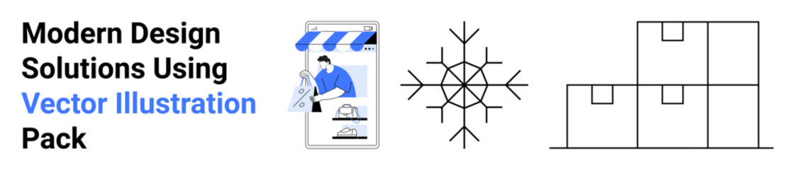 Smartphone storefront, symmetrical connectivity network, stacked modular geometric grid. Ideal for tech, retail, planning, creative concepts, branding digital apps marketing campaigns. Perfect flat
