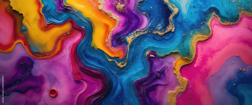 Aufkleber Vibrant abstract acrylic artwork with swirling colors creating a dynamic background perfect for creative text overlays and design projects.