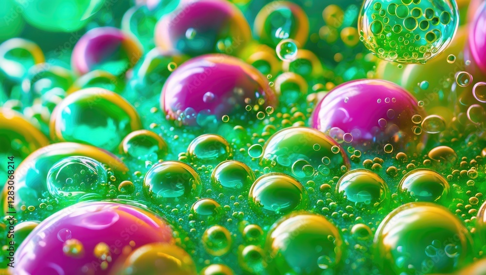 Aufkleber vibrant colorful bubble texture with green and pink spheres creating a visually striking abstract ba
