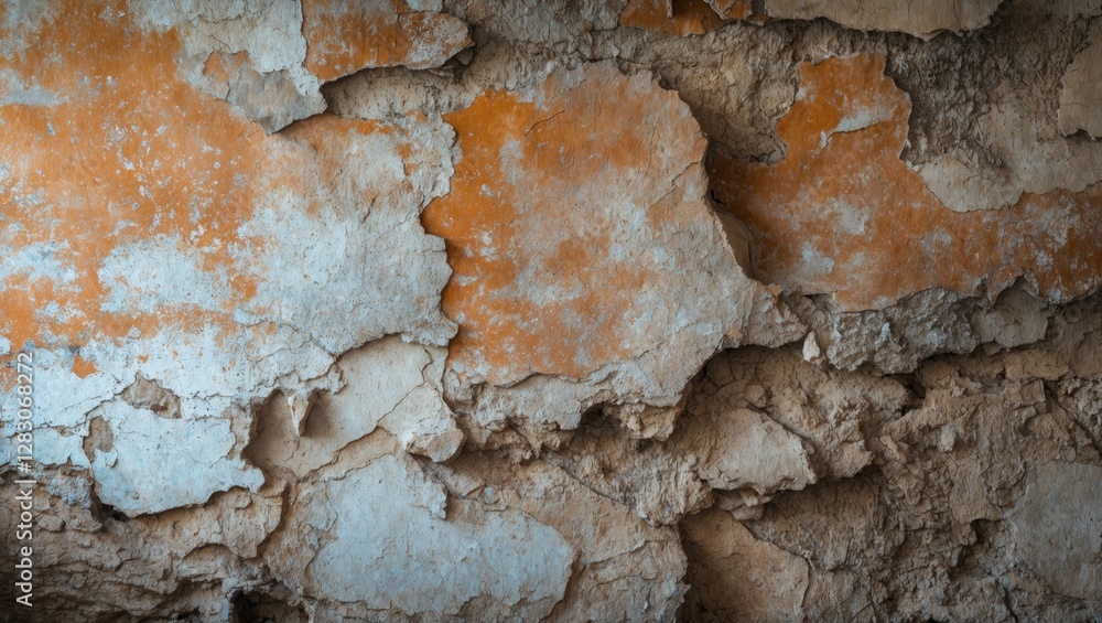 Aufkleber peeling paint and cracked plaster texture on an aged wall creating a rustic and grungy background fo