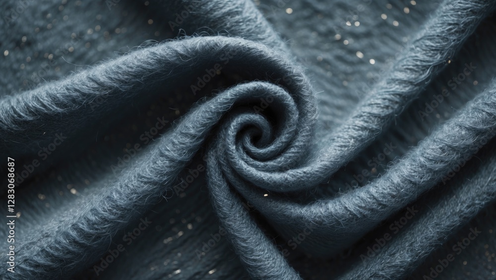 Aufkleber Close up view of a twisted gray woolen fabric with a textured surface and subtle shimmer, creating an abstract background.