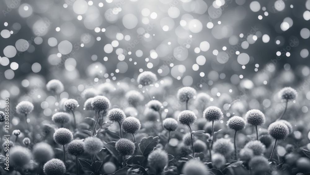 Poster bokeh background with gray and white tones featuring soft floral elements creating a dreamy natural 
