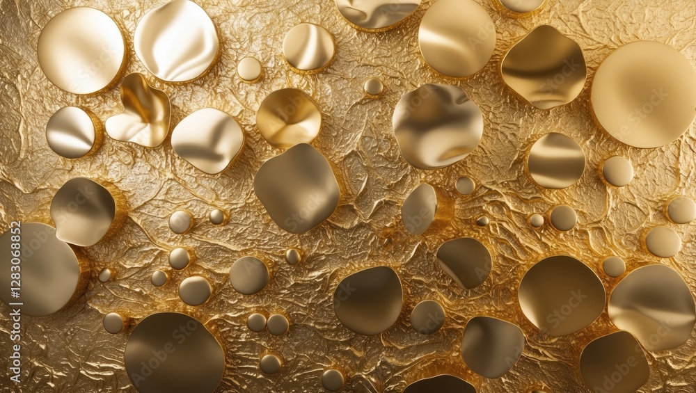 Aufkleber gold abstract wallpaper texture with smooth metallic circles and organic shapes creating a luxurious