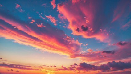 Vibrant sunset sky with colorful clouds creating a stunning gradient backdrop reflecting nature's beauty in abstract design.