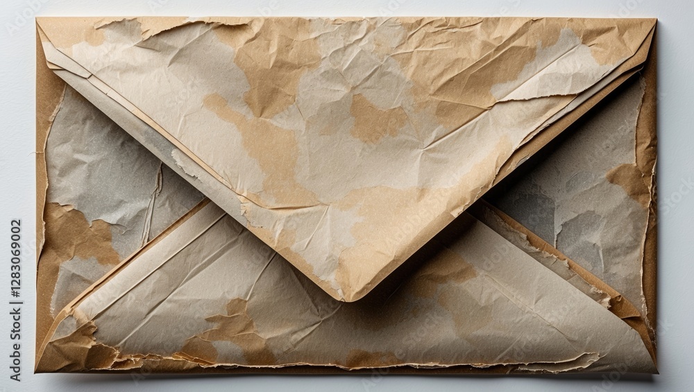 Poster Grunge texture of an old paper envelope on a white background highlighting vintage aesthetics and nostalgia with a clipping path.