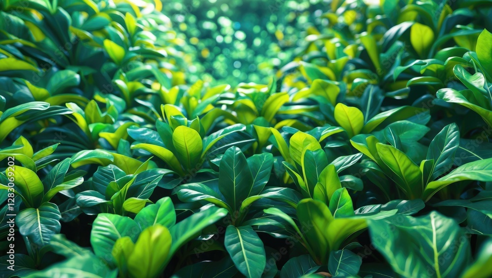 Aufkleber lush close-up view of vibrant green leaf plants creating a serene and healthy natural environment id