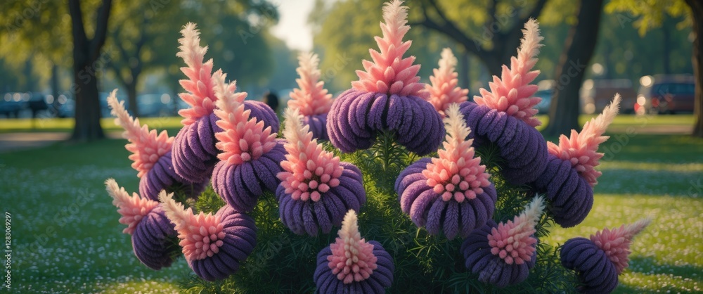 Poster vibrant cockscomb flowers in a lush park setting showcasing crested celosia's unique textures and ri