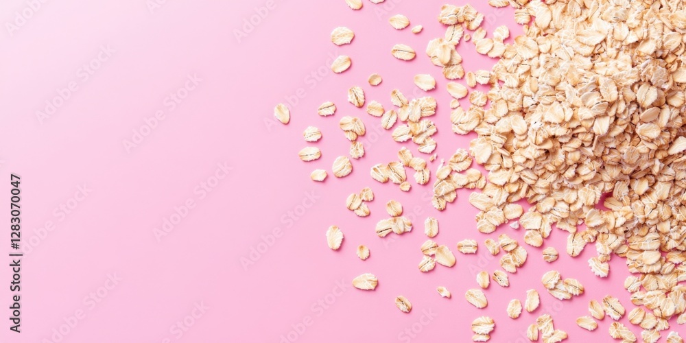 Aufkleber grain oatmeal scattered on a soft pink background emphasizing health and nutrition with a textured a