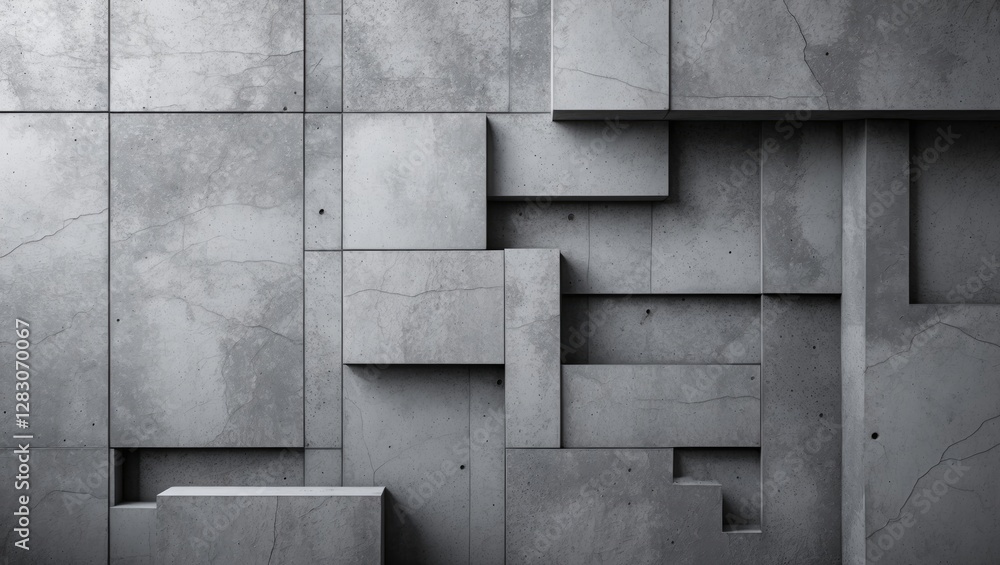 Poster geometric abstract gray concrete wall texture with varied surface levels and subtle imperfections fo