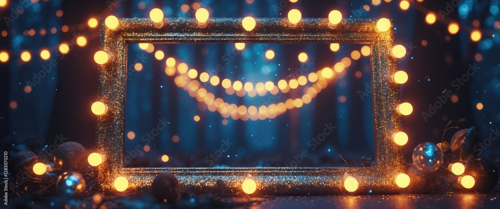 Poster enchanting vintage lights frame illuminated by soft glowing orbs against a dark backdrop, creating a