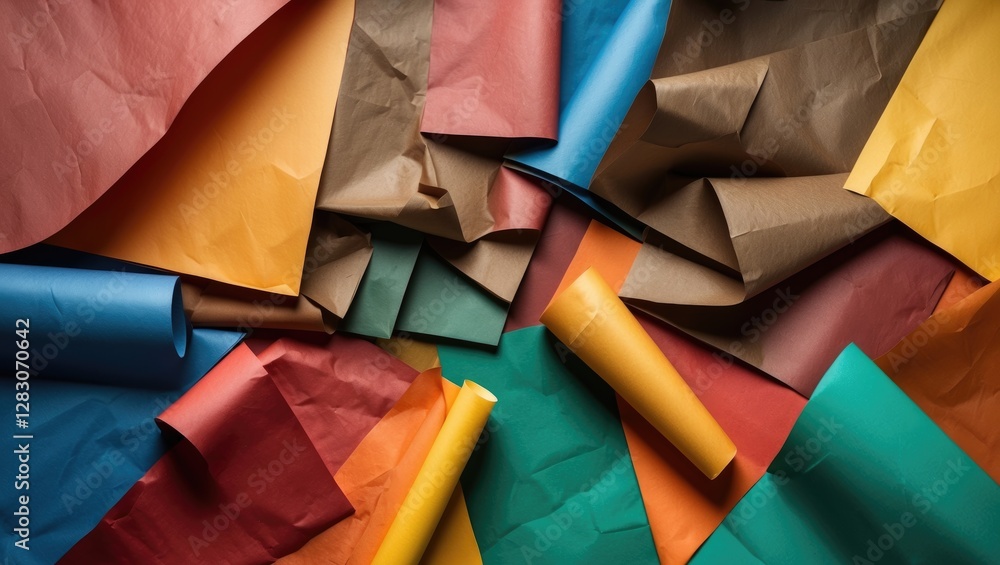 Aufkleber Colorful textured paper layers in vibrant shades creating an abstract background ideal for creative projects and design applications.