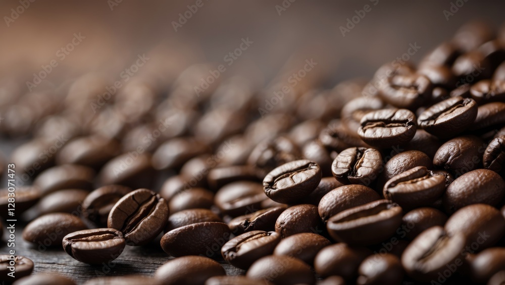 Poster richly roasted coffee beans with a blurred background highlighting their texture and color ideal for
