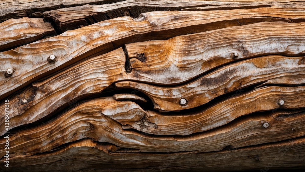 Aufkleber Intricate wood grain patterns in a weathered maple log showcasing natural textures and earthy tones for artistic and design projects.