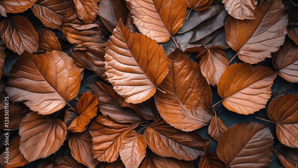 Poster close up of vibrant autumn leaves displaying rich brown textures on a dark background showcasing nat