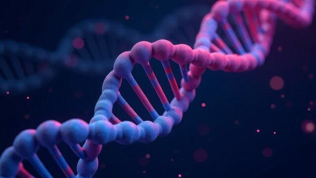 close-up of a dna strand in vibrant blue and pink, depicting advanced genetic research and biotechnology