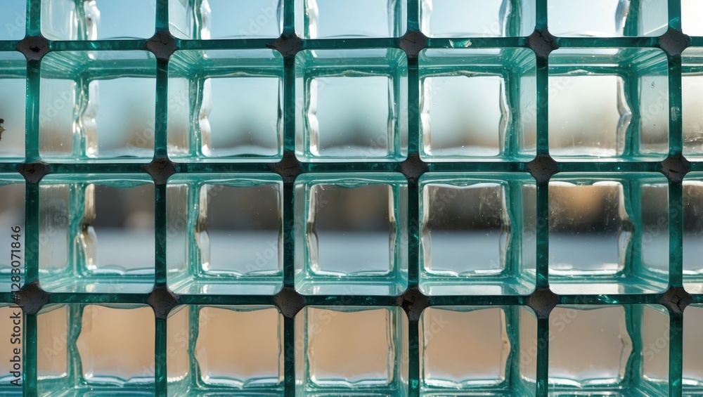 Poster translucent glass block wall with soft natural light and textured surface for modern architecture an