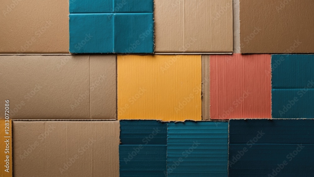 Poster colorful cardboard texture tiles arranged in a creative pattern showcasing a mix of earthy tones and