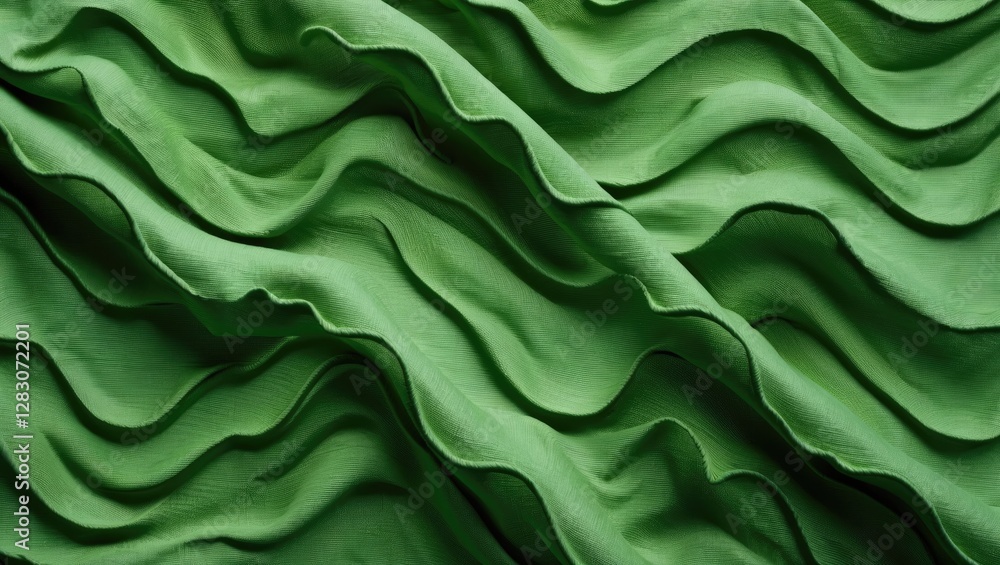 Poster green fabric texture featuring a dynamic wavy pattern showcasing depth and elegance suitable for var