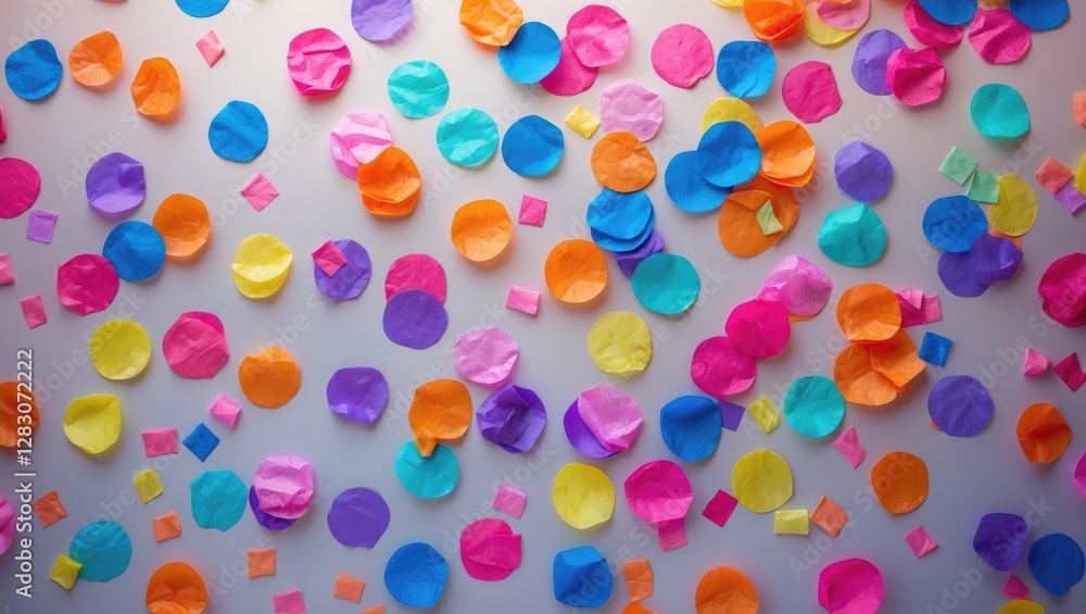 Poster vibrant colorful confetti scattered on a light background creating a festive and cheerful atmosphere