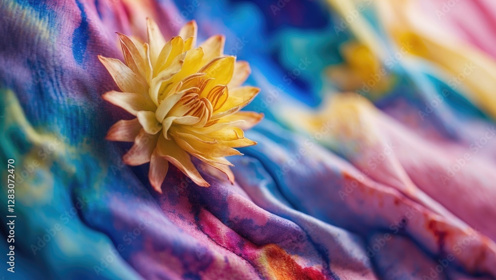 Aufkleber watercolor fabric art with vibrant colors and a delicate flower accent creating a harmonious and art