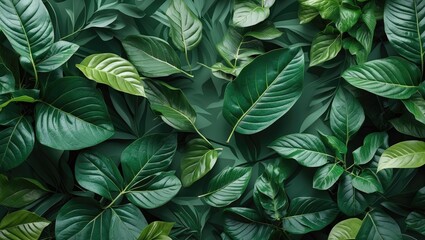 Lush green leaf texture background with diverse foliage, ideal for nature-themed designs and organic lifestyle concepts.