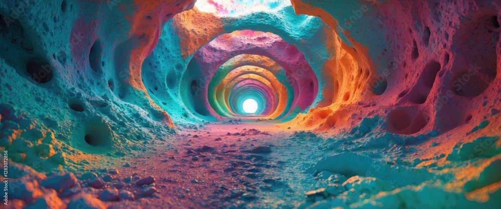Poster vibrant abstract tunnel with colorful textures and light creating an immersive backdrop for art and 