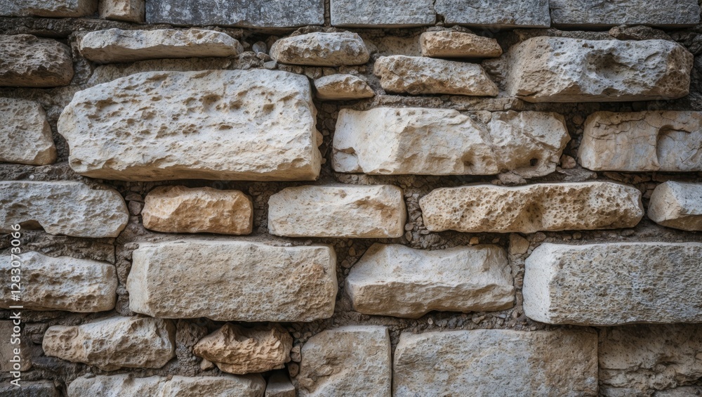 Poster textured close-up of a weathered stone wall illuminated by natural light showcasing varied shapes an
