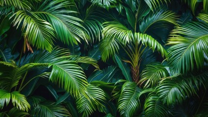 Lush green palm leaf background showcasing tropical foliage for nature-inspired designs and decorations. Perfect for eco-friendly themes.