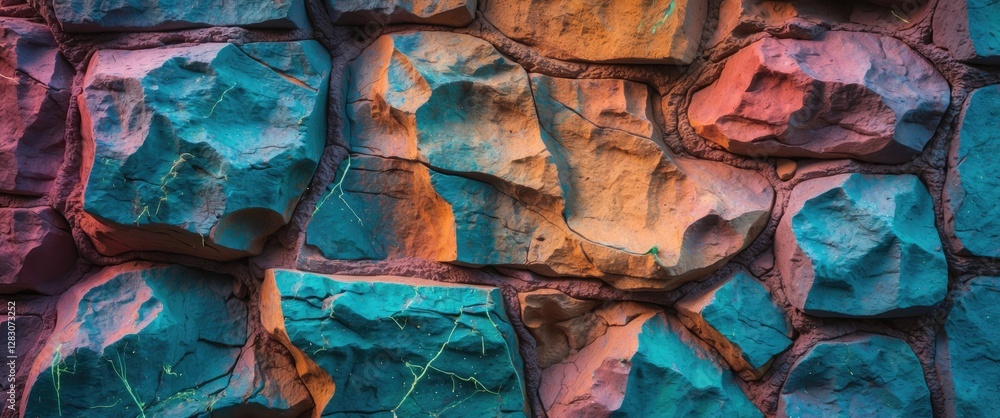 Aufkleber vibrant textured background of bumpy multicolored stone wall with grunge and scratches for creative 