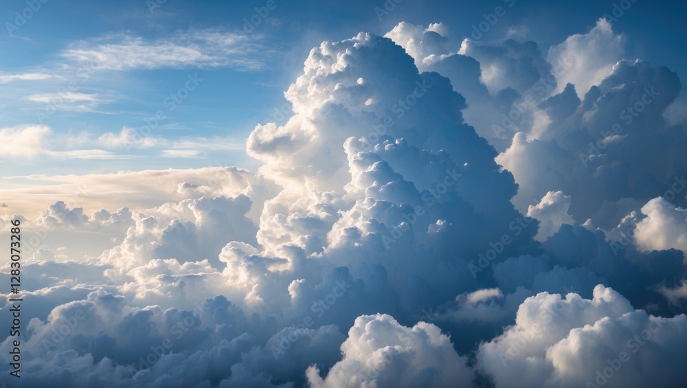 Poster majestic clouds filling the sky with a vibrant blue backdrop creating a serene and peaceful natural 