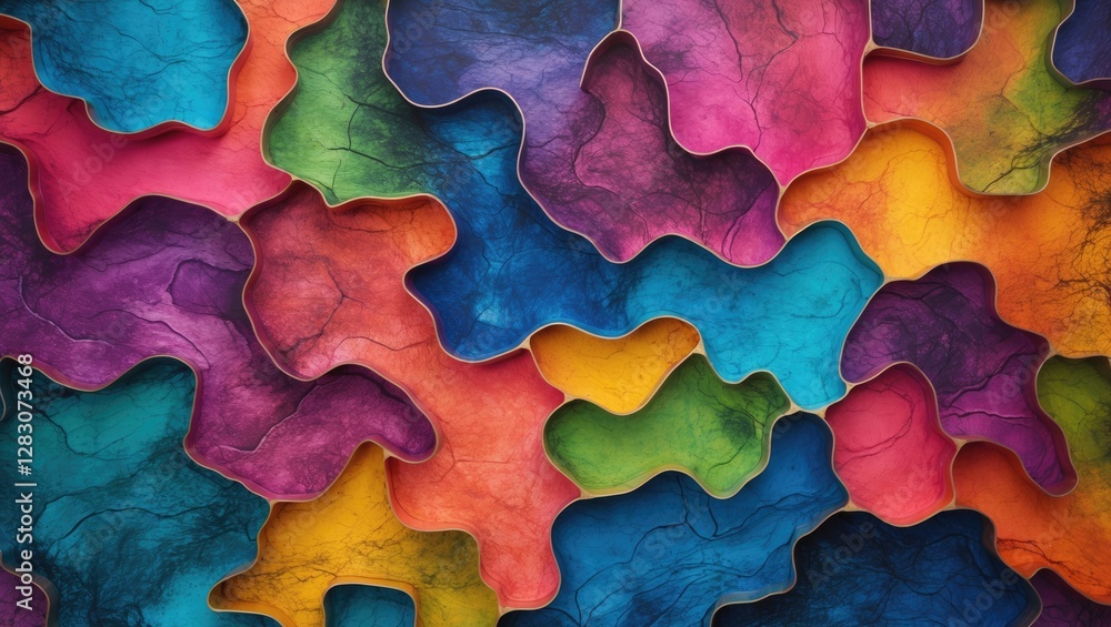 Aufkleber Vibrant colorful abstract texture with fluid shapes in assorted hues creating a dynamic and artistic background design.