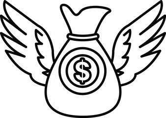 bag with a dollar sign on it is being carried by two wings