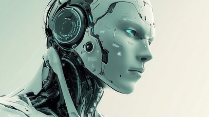 Robot and technology concept, Futuristic humanoid robot close-up