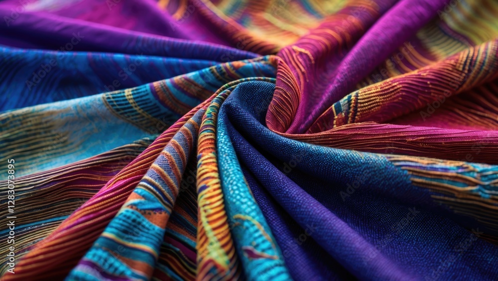 Poster vibrant close-up of intricate textured fabric showcasing rich colors and patterns ideal for fashion 