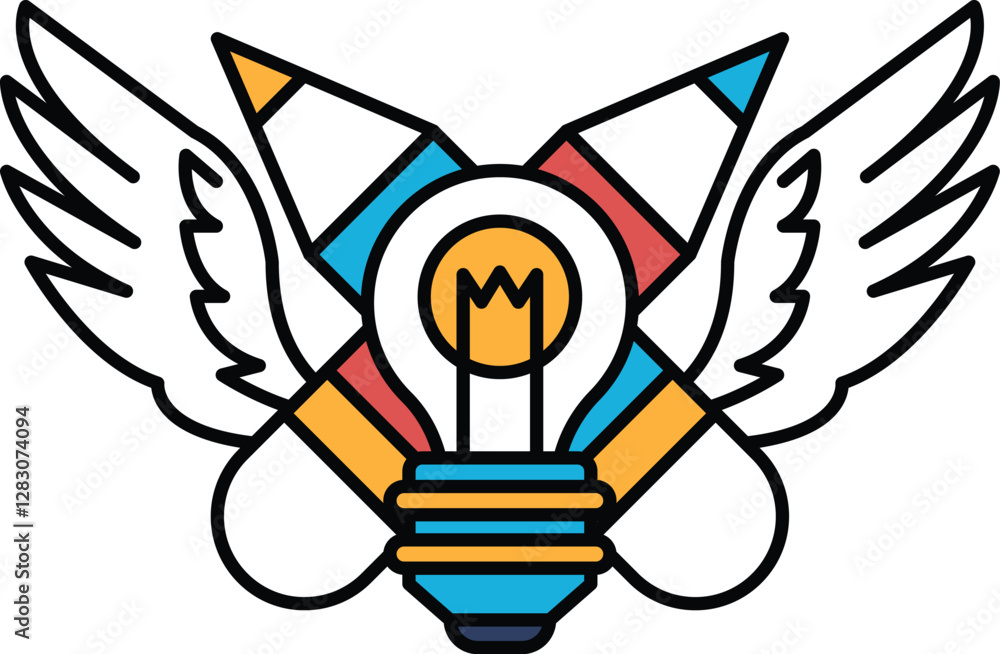 Poster light bulb and a pencil symbolizing the idea of generating new ideas