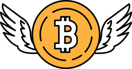 A coin with the letter B on it is surrounded by wings