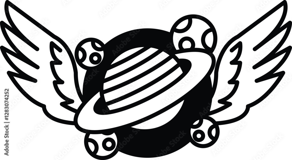 Poster drawing of a planet with a circle in the middle