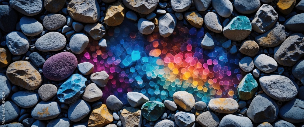 Aufkleber vibrant gravel stones with a colorful bokeh effect in the center create an artistic and textured bac