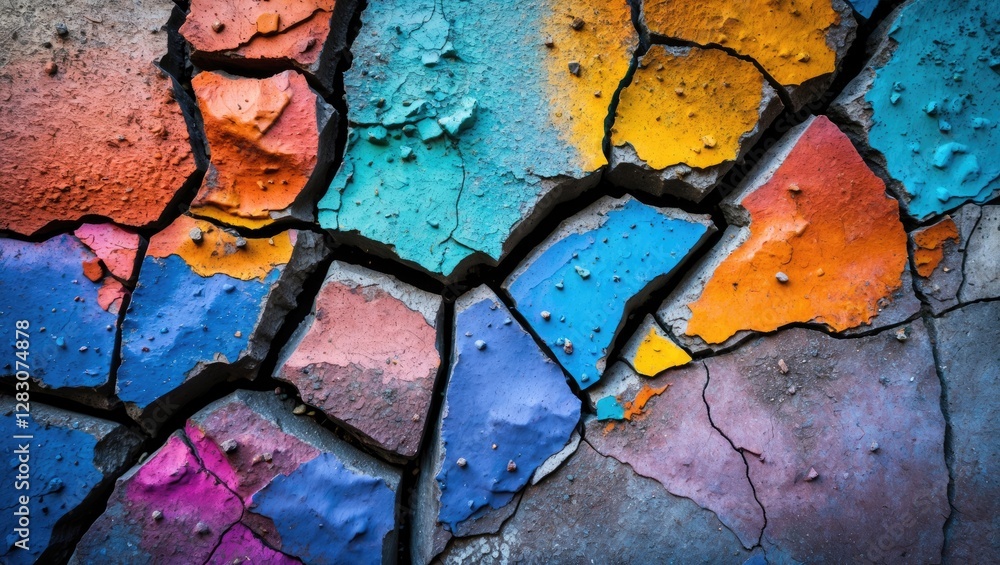 Aufkleber Colorful abstract cracks in cement surface creating a vibrant artistic background suitable for various design projects.