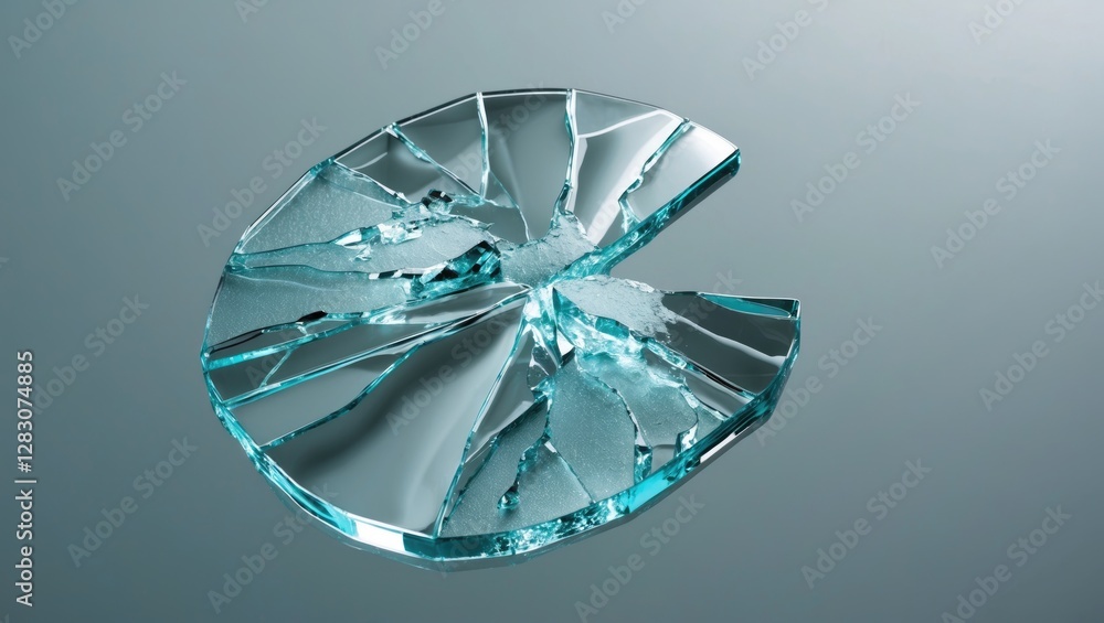 Poster fragmented glass piece showcasing sharp edges and a reflective surface on a neutral background. idea