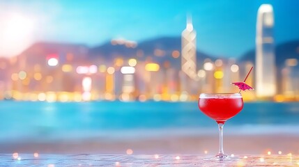 Cityscape Cocktail Evening Drink Hong Kong Skyline
